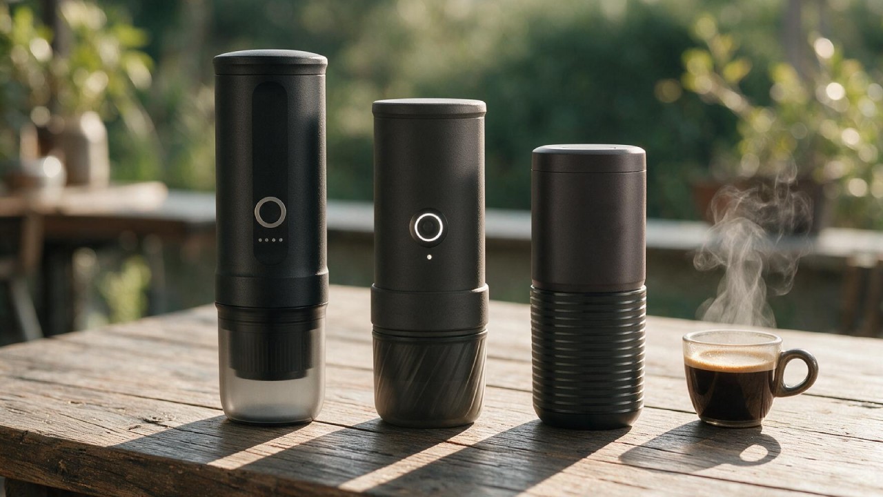 Outin Nano, Outin Mino ou Wacaco Pixapresso : pression, poids, batterie, prix. Notre comparatif pour choisir la bonne cafetière portable électrique.