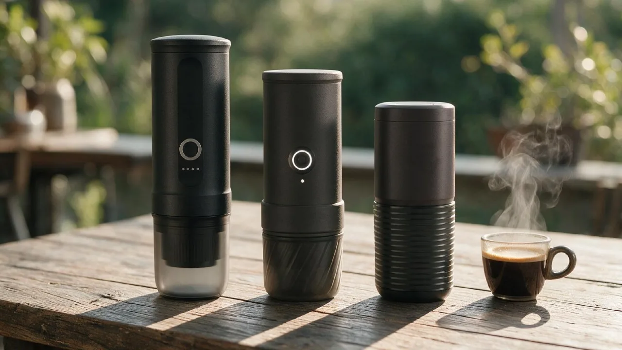 Outin Nano, Outin Mino ou Wacaco Pixapresso : pression, poids, batterie, prix. Notre comparatif pour choisir la bonne cafetière portable électrique.