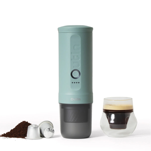 Machine à café portable Outin Nano 2 vert canyon avec capsules compatibles Nespresso et café moulu